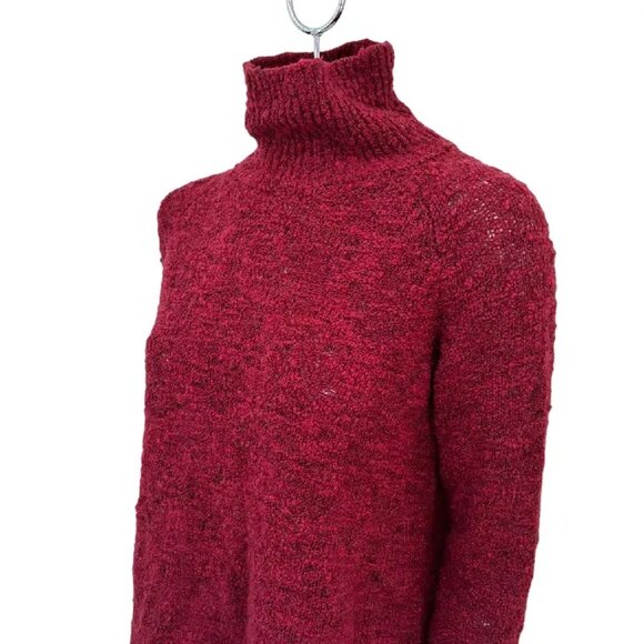 EILEEN FISHER Boucle Knit Turtleneck Sweater in Cranberry Red SZ S - Picture 3 of 9